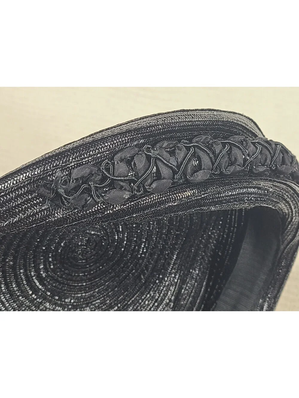 Vintage 1960s Navy Hat Woven Glossy Straw Demure Classic Hepburn Rhinestones